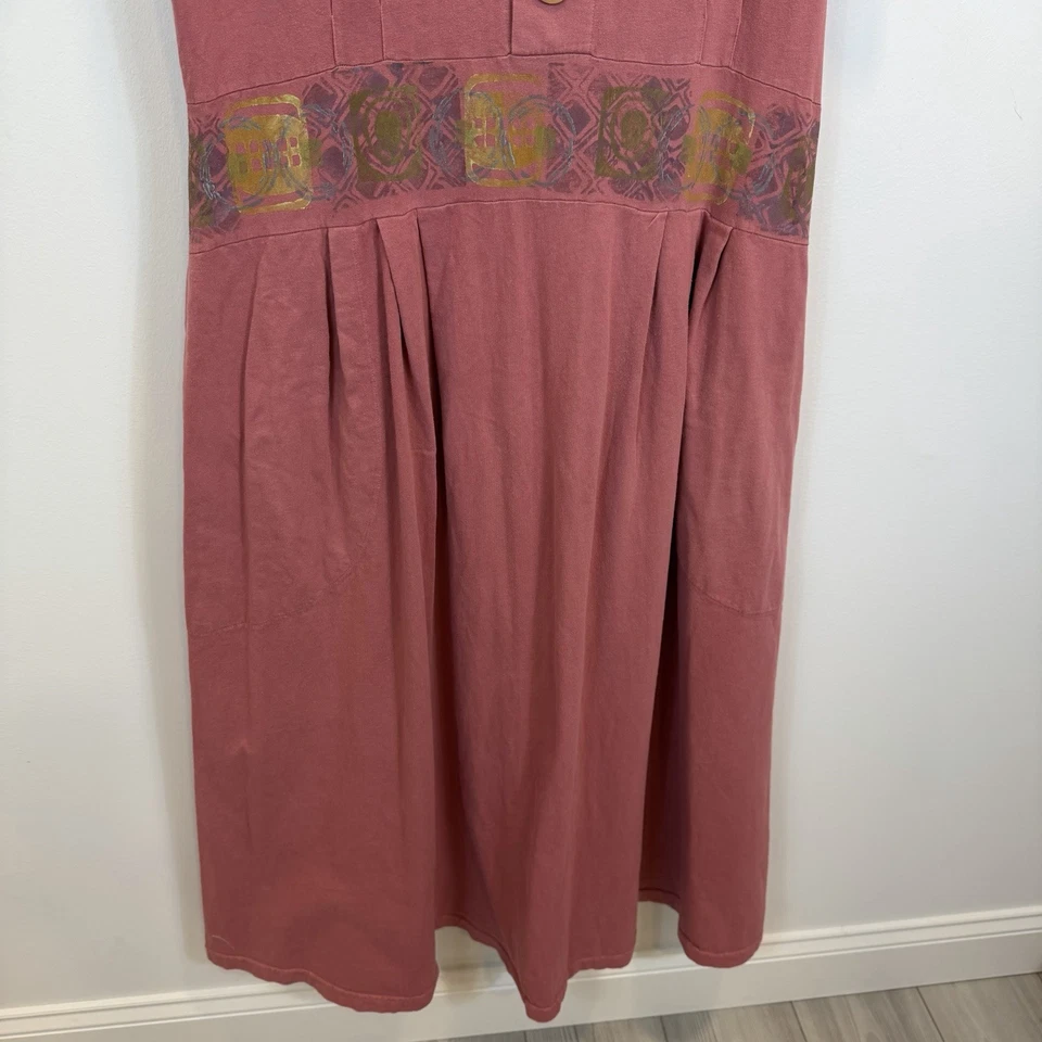 RARE Blue Fish Women Shirt Dress Maxi Pink Lagenlook Short Sleeve Floral VTG - Image 4 of 4