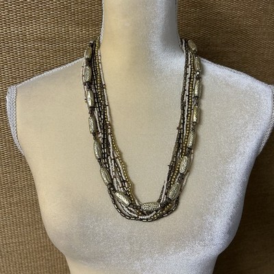 Necklace Multicolor 11 Strand Beaded Necklace 13  Long Neutral Shades