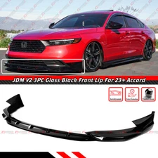 FOR 23-25 HONDA ACCORD 11TH GEN V2 3PC GLOSS BLACK FRONT BUMPER SPLITTER LIP KIT
