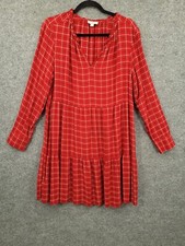 Loft Dress Womens Large Pullover Tiered Long Sleeve V-Neck Flannel Red Plaid