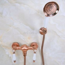 Red Copper Wall Mount Bath Shower Faucet Hand Held Shower Mixer Tap Spray ana298