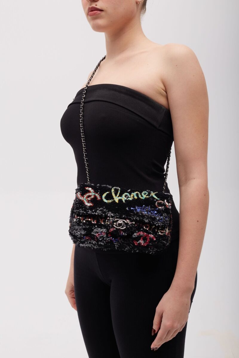 CHANEL SEQUIN LOGO CC SINGLE FLAP BAG BLACK MULTICOLOR | eBay CHANEL SEQUIN LOGO CC SINGLE FLAP BAG BLACK MULTICOLOR | eBay