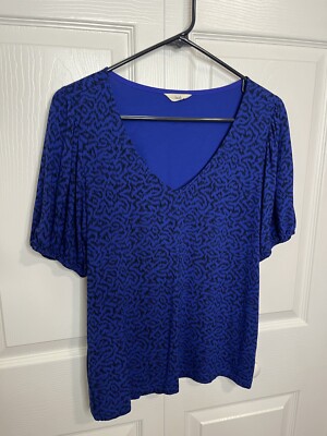 Hush Ally Puff Sleeve Blue and Print Print Top Size Small