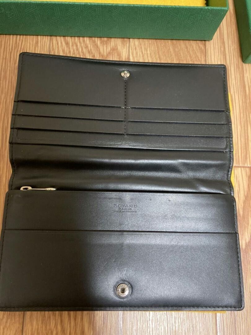 Goyard Long Wallet Round Zipper Herringbone Black Pre-Owned Japan