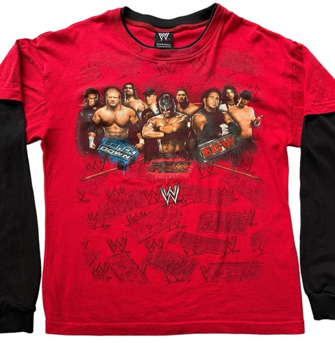 WWE Smackdown RAW ECW Shirt Boys X-Large Wrestling Icons Red Crewneck L-Sleeve - Picture 2 of 10