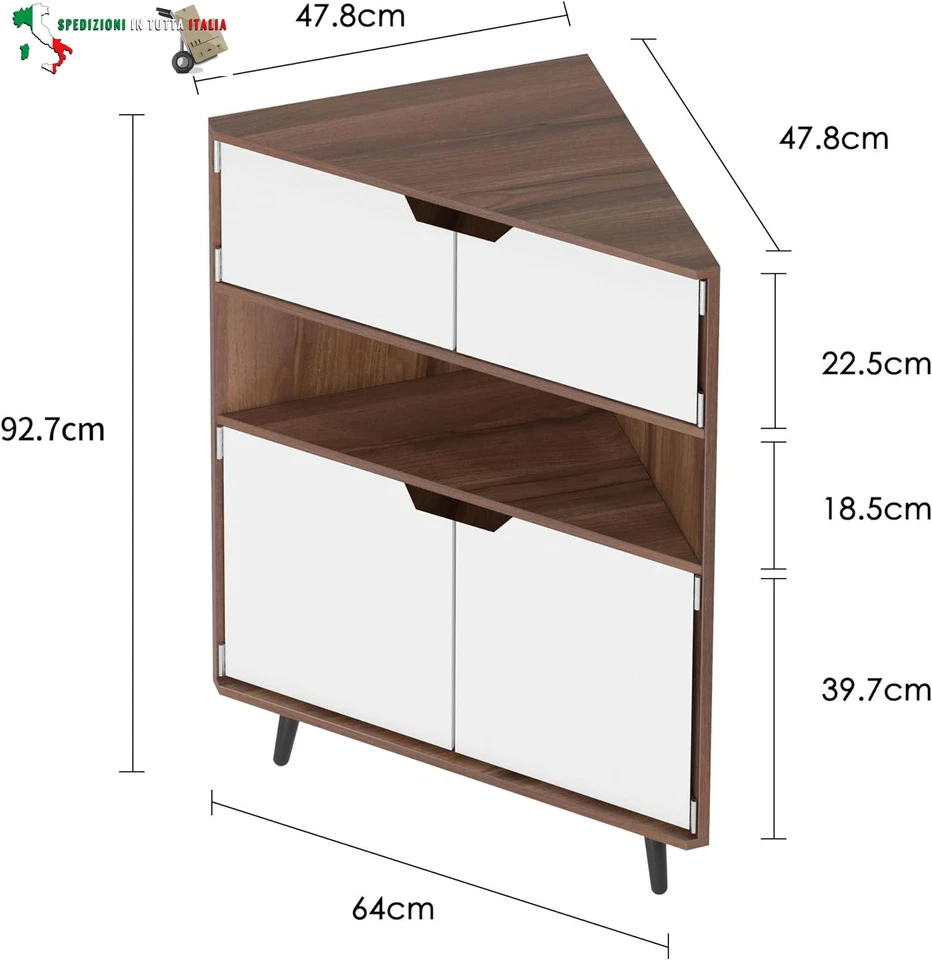 Armadio Angolare da Parete in Legno Angolo di Stoccaggio Libreria Display da Tav - Immagine 3 di 4