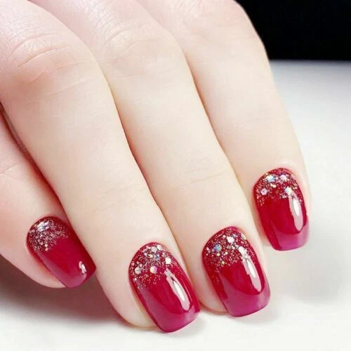 Acrylic Nails Full Glitter FALSE design Nails 4 Fake 24pcs Red shimmer Christmas - Image 2 of 4