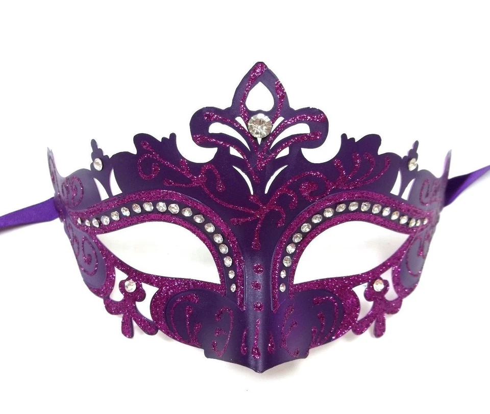 Purple Laser Cut Mardi Gras Princess Crystal Masquerade Mask - Image 2 of 3