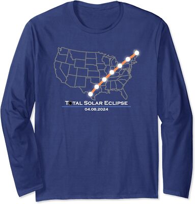 Sun Totality Solar Eclipse 2024 Usa Map Lover Long Sleeve Tshirt