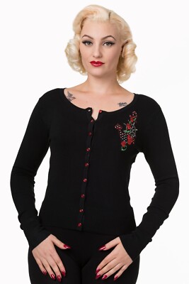 BANNED Apparel Black Punk Maritim Retro Vintage Rockabilly Knit Anchor Cardigan