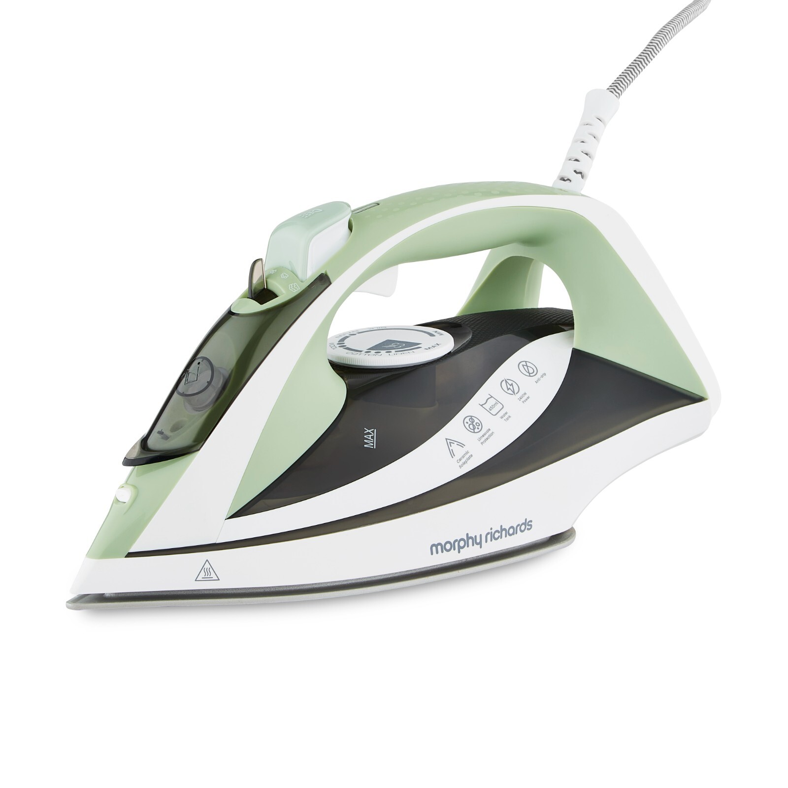 Morphy Richards Steamflow Turbo Steam Iron, Non Stick Ceramic Soleplate, 35g Output, Temperature Controls, Anti-Scale and Drip, 450ml Water Tank, 2.5M Cable, 2400W, Green and Grey, 302010 - Image 2