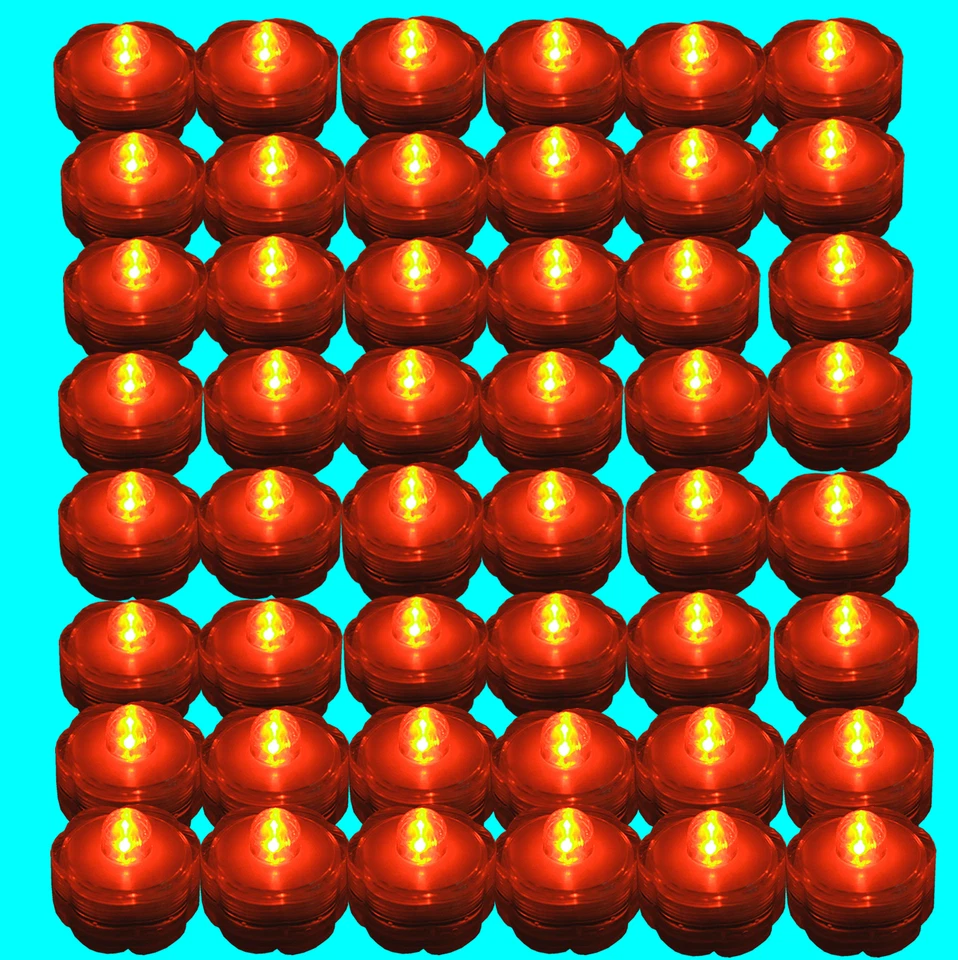 QTY 48 pc set ORANGE LED HALLOWEEN Underwater Tea lights TeaLight no flame US Sh - Image 2 of 4