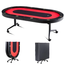 Uimoso 10-Player Foldable Oval Poker Table for Casino Games, 90"