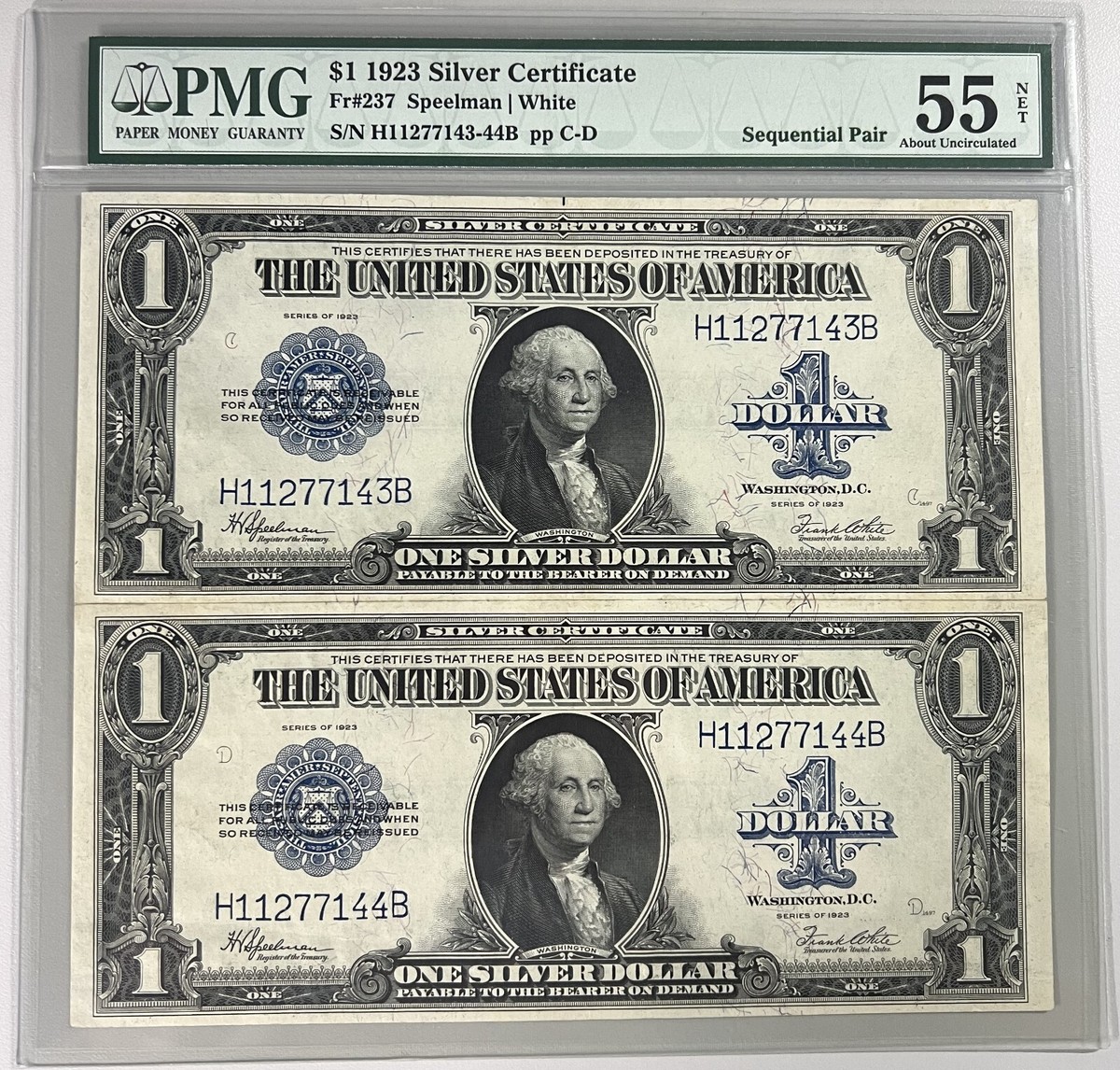 1923 $1 Silver Certificate SEQUENTIAL PAIR IN PMG HOLDER Fr. 237