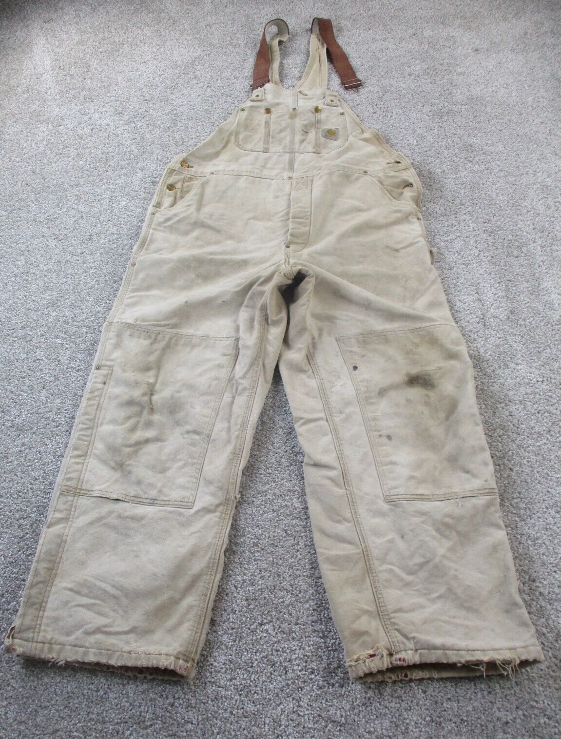 Vtg Carhartt Thrashed Destroyed Lined Overalls 40x27 Grunge Trucker Double Knee