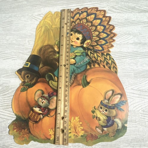 Vintage Paper Die Cut Lot of 3 Pc Fall Thanksgiving Decoration Indian Pilgrim - Picture 15 of 15