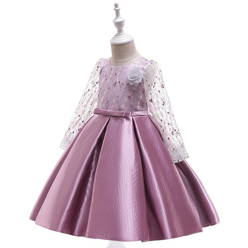 Girls' Wedding Long Sleeve Princess Embroidery Tutu Dress Bow-knot Halloween - Picture 14 of 35
