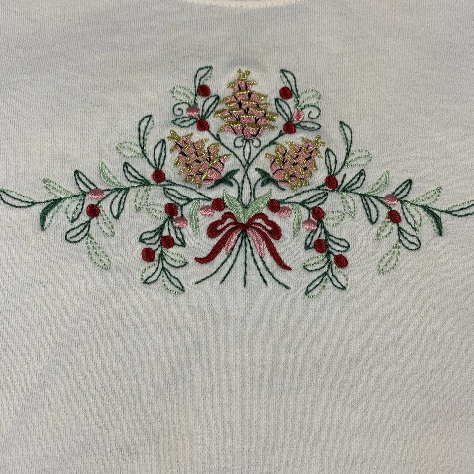 VTG Basic Editions Sweatshirt Womens XL White Pullover Embroidered Holiday 90s - Image 2 of 4