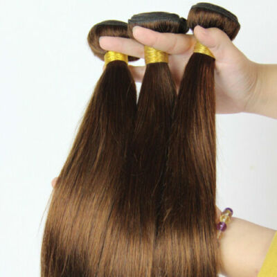 PERUANISCHE REINE MENSCHLICHE HAARFARBE 4# KASTANIENBRAUN GERADE 12 BIS 32 ZOLL 100g