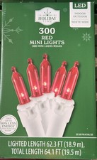 NEW Holiday Time 300 RED Mini LED Christmas Lights Strand WHITE Wire