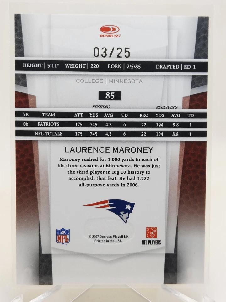 Laurence Maroney 2007 Leaf Certified Materials Mirror Gold #85 SSP /25 Patriots - Image 2 of 2