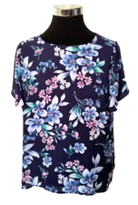 Counterparts Pullover Blouse Women's Size X-Large Multicolor Floral on Navy