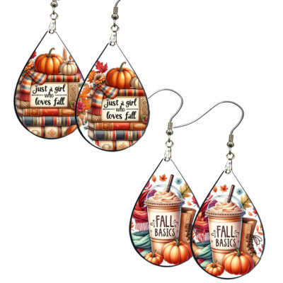 2 PAIRS Autumn Lover Gift Earrings Teardrop Just A Girl Who Loves Fall Jewelry