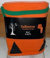 Halloween Two Piece PJ Pajama Set size S 6/7 - Orange/Pumpkins   NEW