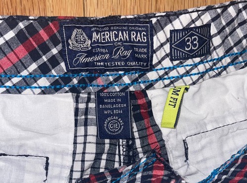 American Rag Shorts with Belt Red White Blue Plaid Men’s Size 33 Slim Fit - Picture 4 of 10