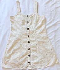 BOHO American Eagle White Cotton Eyelet Square Neck Smocked Mini Dress M