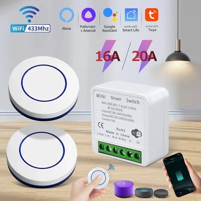 Wireless Tuya WiFi Smart Switch Relay Receiver Mini Round Panel Switch Alexa 