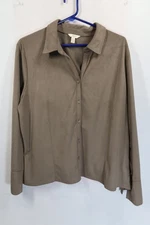 J.Jill Faux Suede Brushed Brown Button Up Long Sleeve Shirt XL Soft Casual Dress