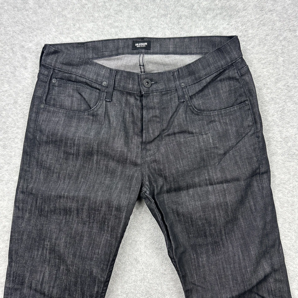 Pantalones de mezclilla Hudson Jeans para hombre 34x30 negros Byron 5 bolsillos botón recto mosca Foto 3 de 4