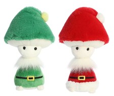 Set of 2 Christmas SANTA ELF FUNGI FRIENDS 9" Stuffed Mushroom Plush by Aurora
