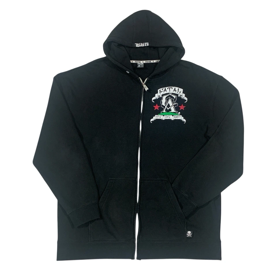 Fatal Clothing мужская XXL флисовая толстовка с капюшоном на молнии L/S California Live Life жесткая черная - Изображение 2 из 4