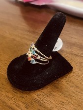 Gold Plated Stackable Fashion Ring Set with Multicolor Stones, Metal, Size 6
