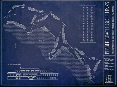Pebble Beach Golf Links Architect Design Course Map Print 18''x24'' BRAND NEW