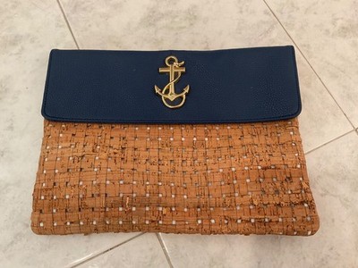 Mud Pie Anchor Icon Only - Navy - Cork Clutch Bag Purse