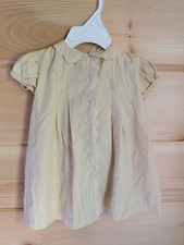 Vintage Antique Baby Toddler Dress Yellow Embridered Button Tie Back Doll