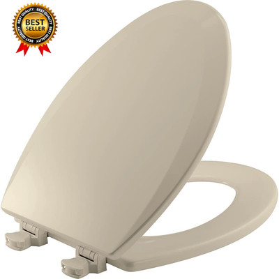 Bemis 1500EC 146 Almond Elongated Molded Wood Toilet Seat with Easy-Clean & Chan