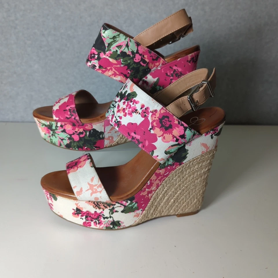 Jessica Simpson 10 米花卉楔形鞋厚底凉鞋节日 Y2K — 第 4/4 张图片