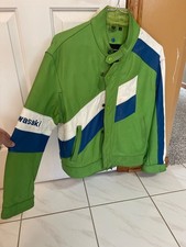 RARE KAWASAKI LEATHER JACKET HEIN GERICKE GREEN/WHITE/BLUE 1980'S