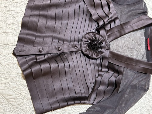 JS Collections Women’s Size 12 Top Brown Satin & Sheer Mesh Stretch Formal Party - Picture 6 of 13