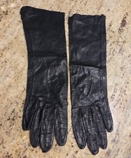 Vintage Womens Size S 6.5 Black Leather Formal 12" Long Gloves Costume Witch
