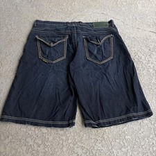 Y2K Akademiks Denim Shorts Blue Embroidered Relaxed Fit Super Baggy Skater Sz 42