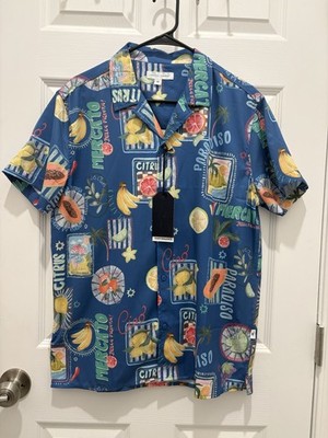 Vintage Summer Men's Short Sleeve Graphic Tropical Hawaiian Button-Up Shirt M