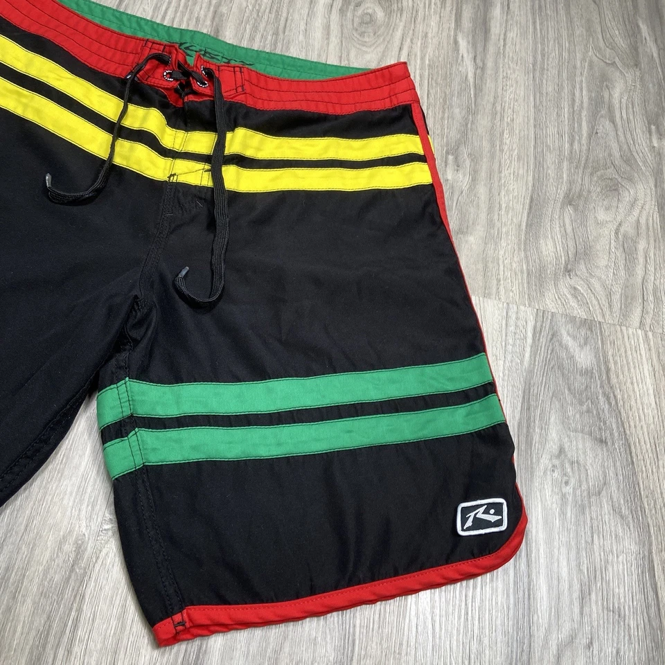 Pantalones Cortos De Colección Oxidados Para Hombres 34 Rojo Amarillo Verde Rasta Reggae Natación Surf Y2K Foto 2 de 4