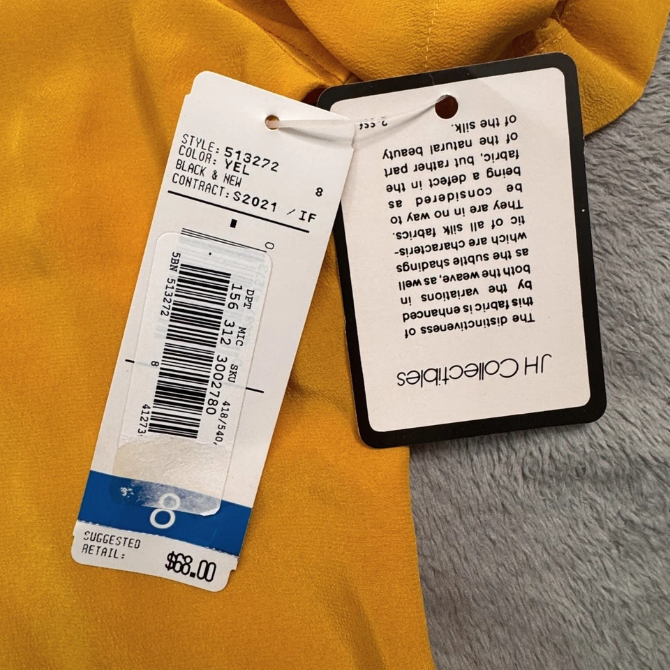 Blusa top manga corta 100 % seda amarilla talla 8 JH Collectibles nueva con etiquetas Foto 3 de 4