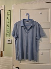 Calvin Klein Liquid Touch Polo Shirt Light Blue Men's L 100 Cotton Short Sleeve