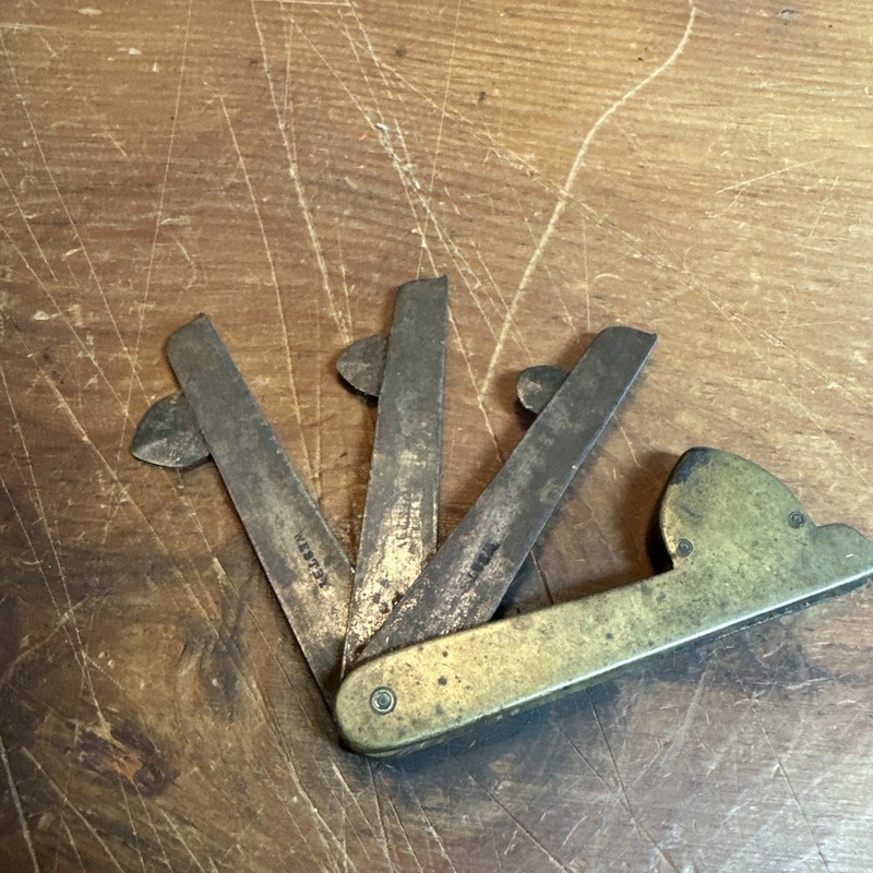 Antique Blood Letting Fleam Tool Bleeder Knife Brass Handle 3 Blade WESTBY West